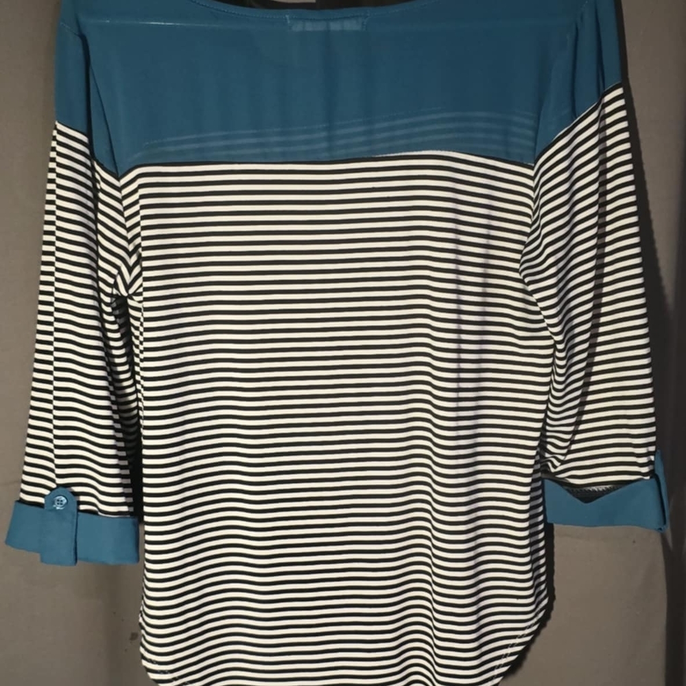 Blue and White Striped Women's Top - Picture 2 of 2